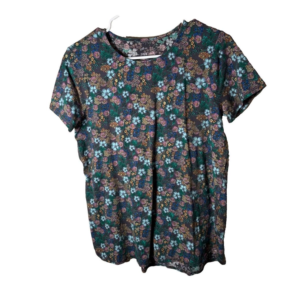 J Jill T-Shirt Women's Small Fit Progress Shirttail Tee Athletic Floral Top